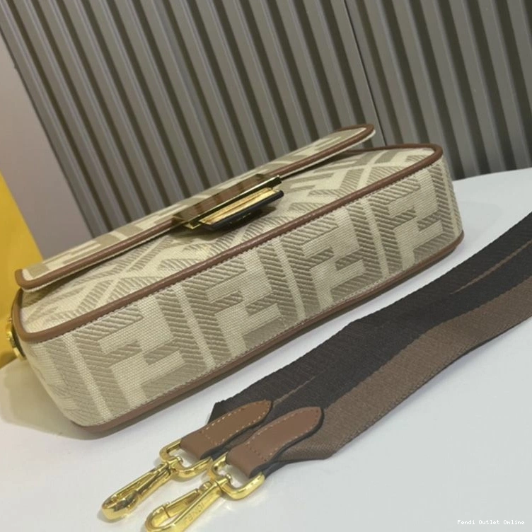 Affordable Beige Baguette Canvas Bag Fendi FF Motif In Medium 0821